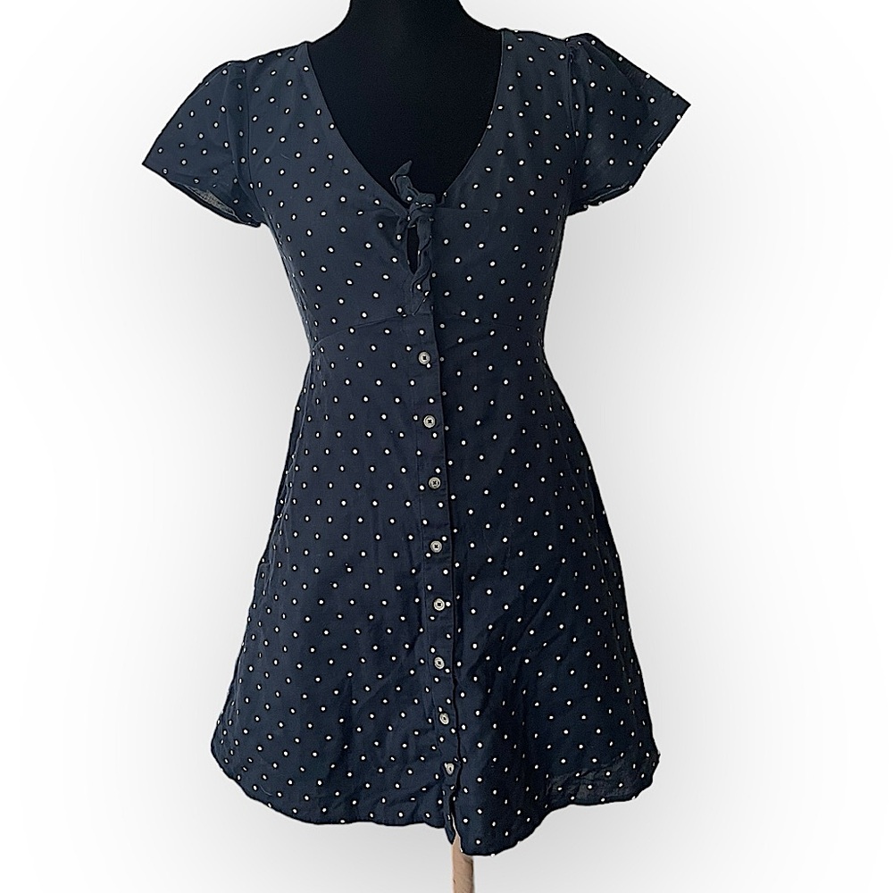 Abercrombie & Fitch button up polka dot mini dress preppy women’s XS navy cotton